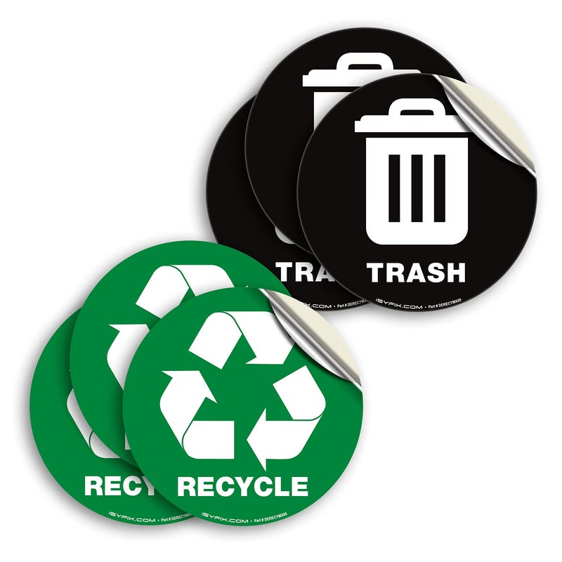 iSYFIX Recycle Sticker for Trash Can â€“6 Pack 5 inch- Premium Self-Adhesive Vinyl, Laminated for Weatherproof, UV Resistant, Perfect Label Stickers for containers, Ideal Sign for Home, Office, Kitchen - Image 1